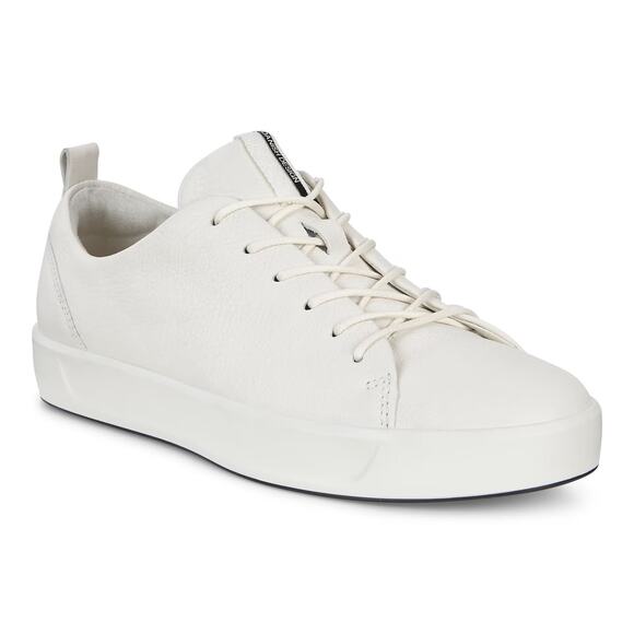 ECCO Women's 5 White Leather Soft 8 Tie Low Top Sneakers Lace Up Classic LH2-14 - Picture 1 of 9